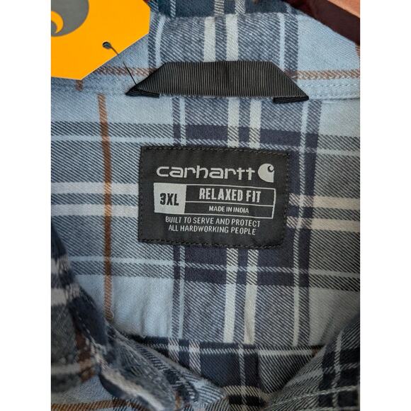 Carhartt Flannel Shirt Mens 3XL Blue Plaid Relaxed Fit Long Sleeve Button-Up NWT - Picture 4 of 5
